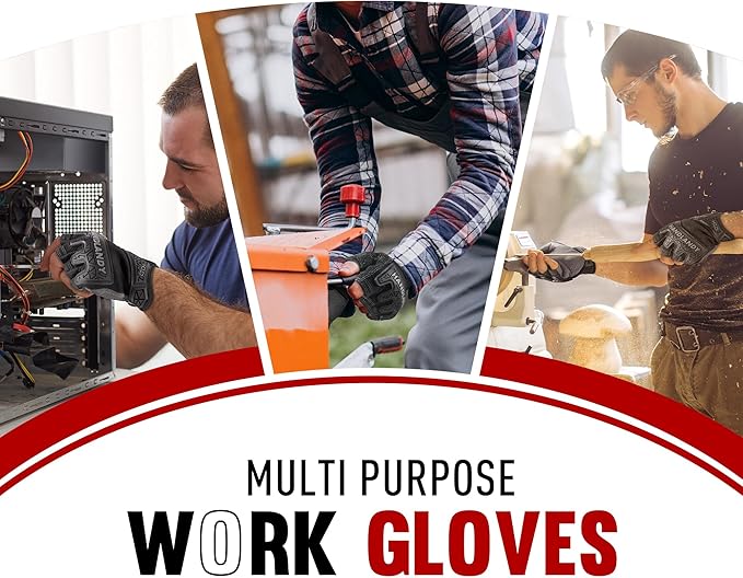HANDLANDY Fingerless Work Gloves for Men, Padded Half Finger Tactical Mechanics Gloves, Utility Trucker Driver Gloves (Black, Large (Pack of 1))