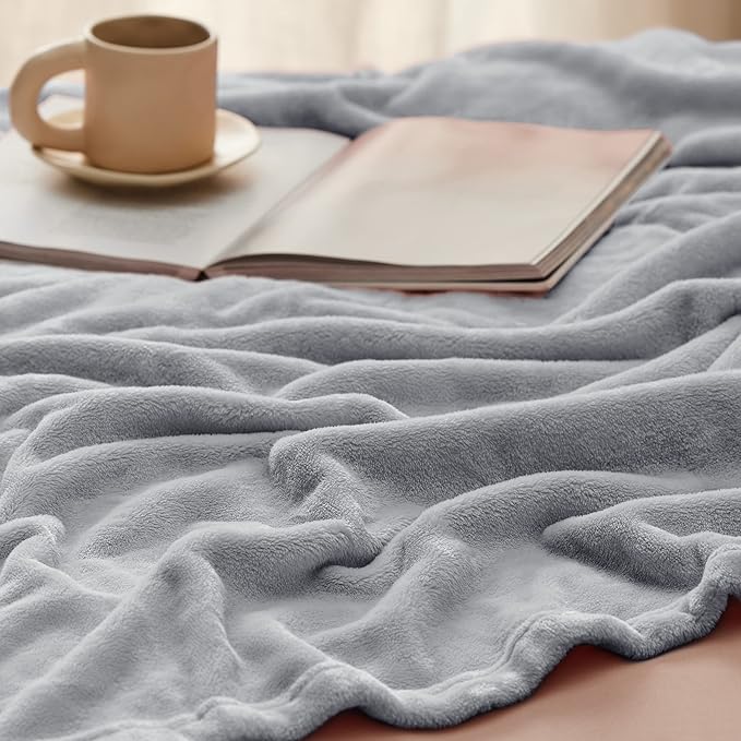 Bedsure Fleece Blanket California King Light Grey - Lightweight Plush Fuzzy Cozy Soft Bed Blankets, 102x96 inches