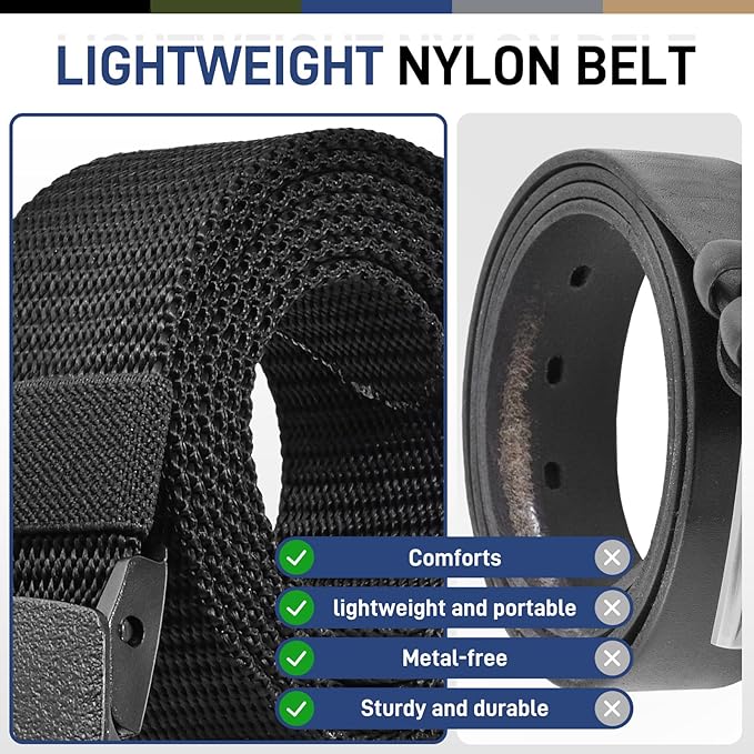 Tactical Men's Nylon Belts,5 Pack Mens Belts Casual，Military Canvas Outdoor Metal-free Belts