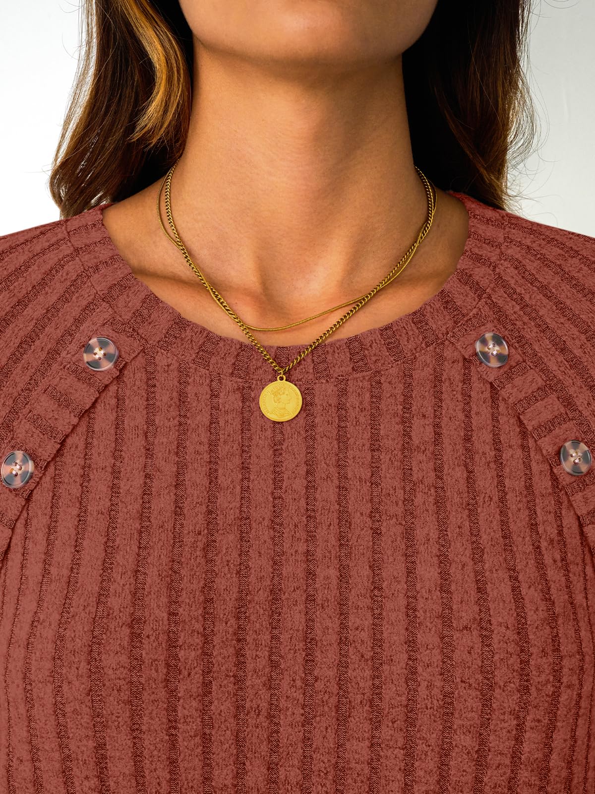 Women's Long Sleeve Tops - Fall Lightweight Sweaters with Shoulder Buttons