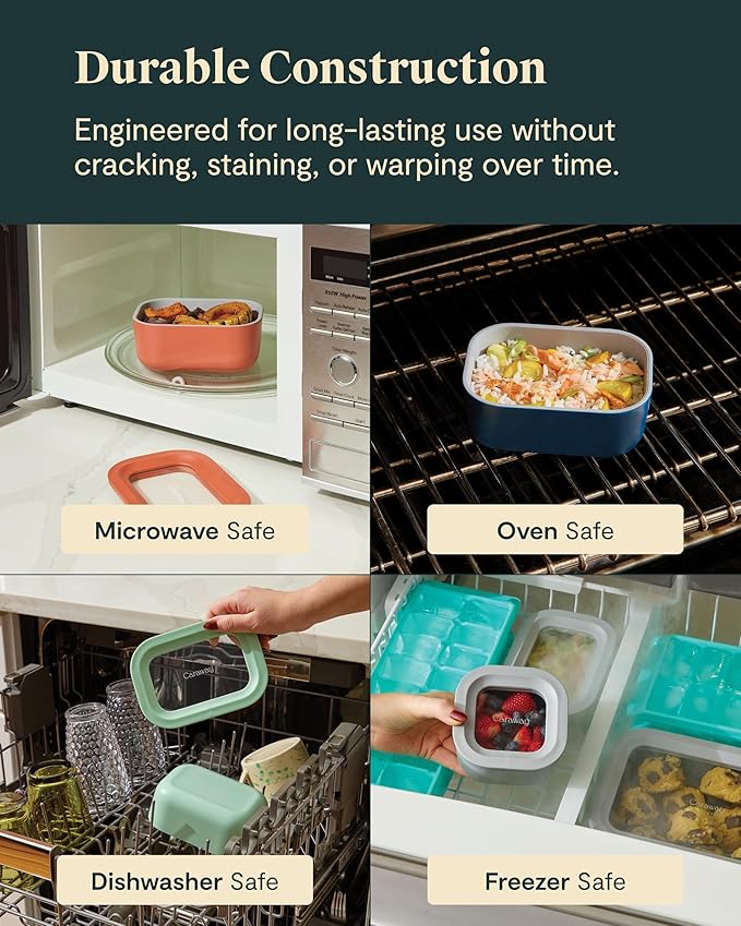Caraway 2pc Glass Food Storage Set - 1.75 Cup Food Containers (2) - Non-Toxic Ceramic-Coated Glass - Air Release Technology - Compact & Stackable Design - Mist