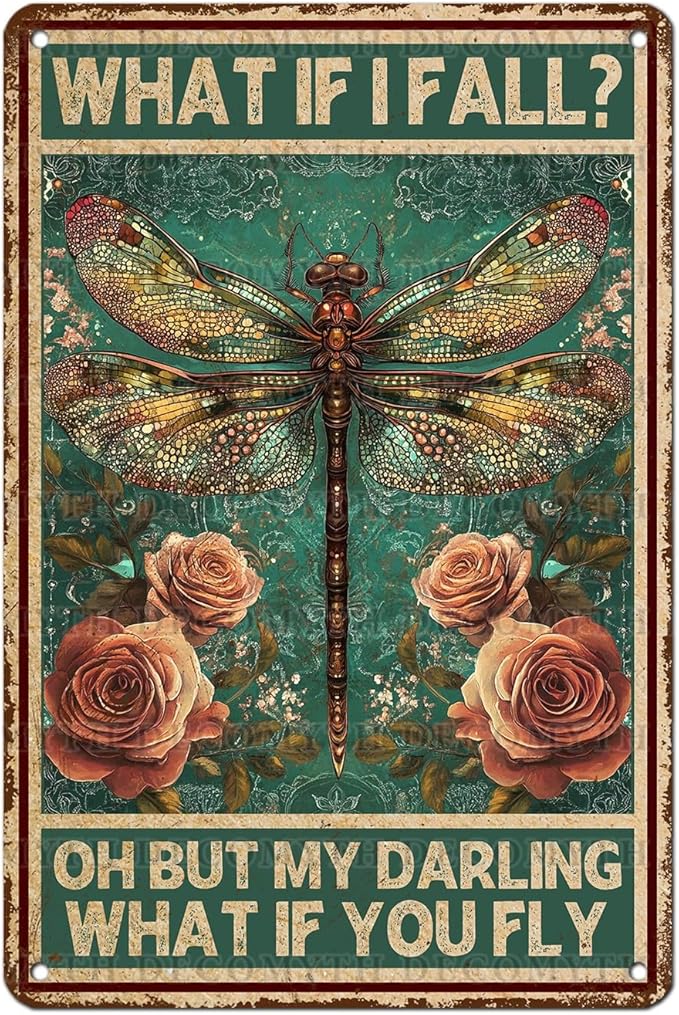 Vintage Tin Sign What If You Fly Tin Sign Metal Wall Decor for Home Office Kitchen Bar Cafe Garden Wall Decor 12 * 8inch