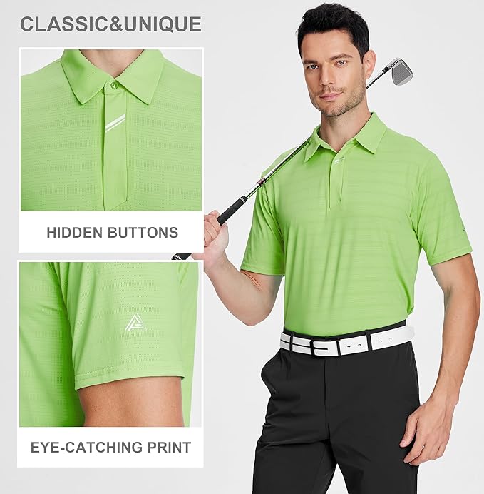 Men's Jacquard Golf Polo Shirt Moisture Wicking Performance Fit