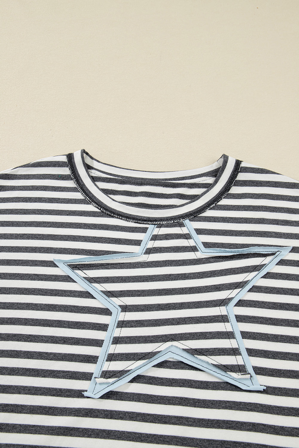 Plus Size Stripe Star Stitch Long Sleeve Top