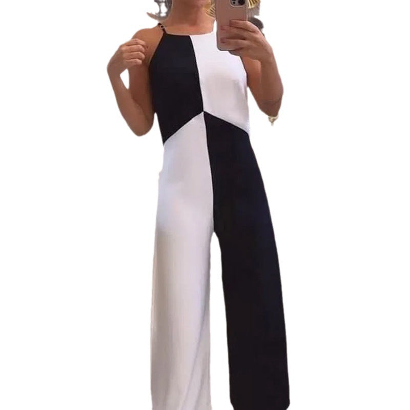Women's Modern Color Block Wide-Leg Jumpsuit Sleeveless Casual