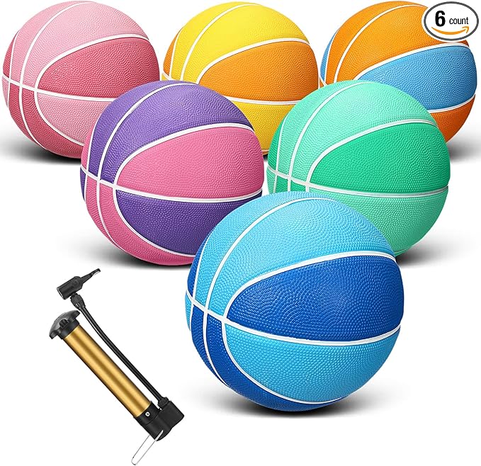 Jenaai 6 Pcs Rubber Basketballs Official Size Bulk Streetballs Multicolor Basket Balls with Pump Plain Basketball Set for Adult Youth Gifts Indoor Outdoor Training Games