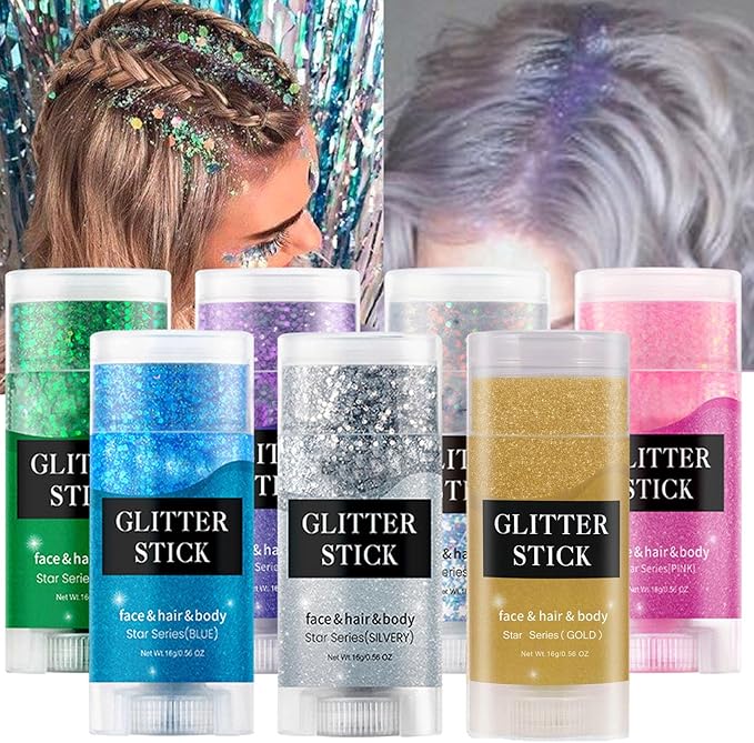 MEICOLY Blue Face Body Glitter Stick,Blue Hair Face Glitter Makeup,Mermaid Chunky Glitter Face Paint,Waterproof Sparkle Festival Rave Accessories for Women