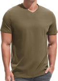 Close up of a men's premium V-neck t-shirt showing the fitted fabric texture and neckline detail.