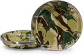 Set of four 10-inch Golden Rabbit enamelware pasta plates featuring a camouflage pattern.
