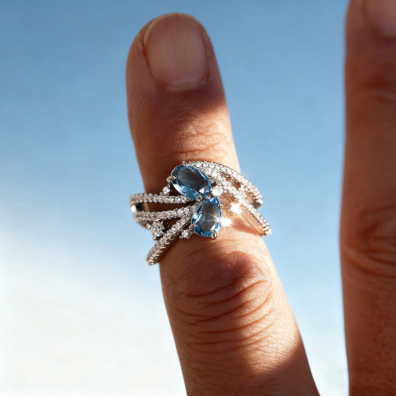 New Fashion Finger Ring Copper Micro Paved Water Drop Pear Oval Zircon Women Statement Jewelry