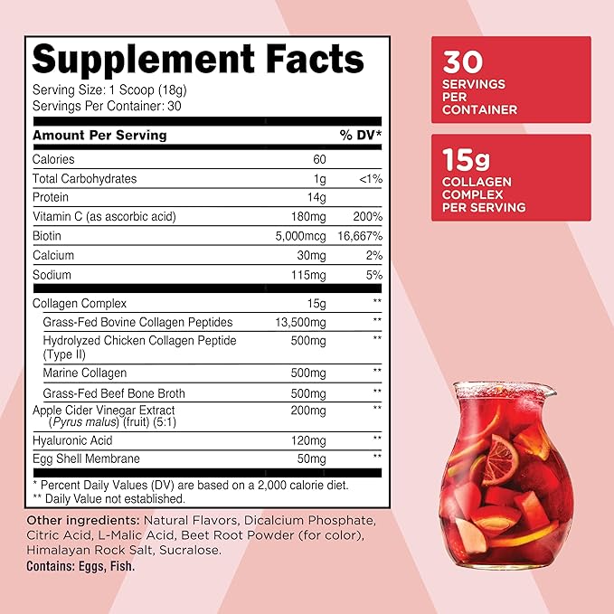 TransformHQ Beauty Collagen (30 Servings) Fruit Punch - Hair, Skin, & Nails Formula
