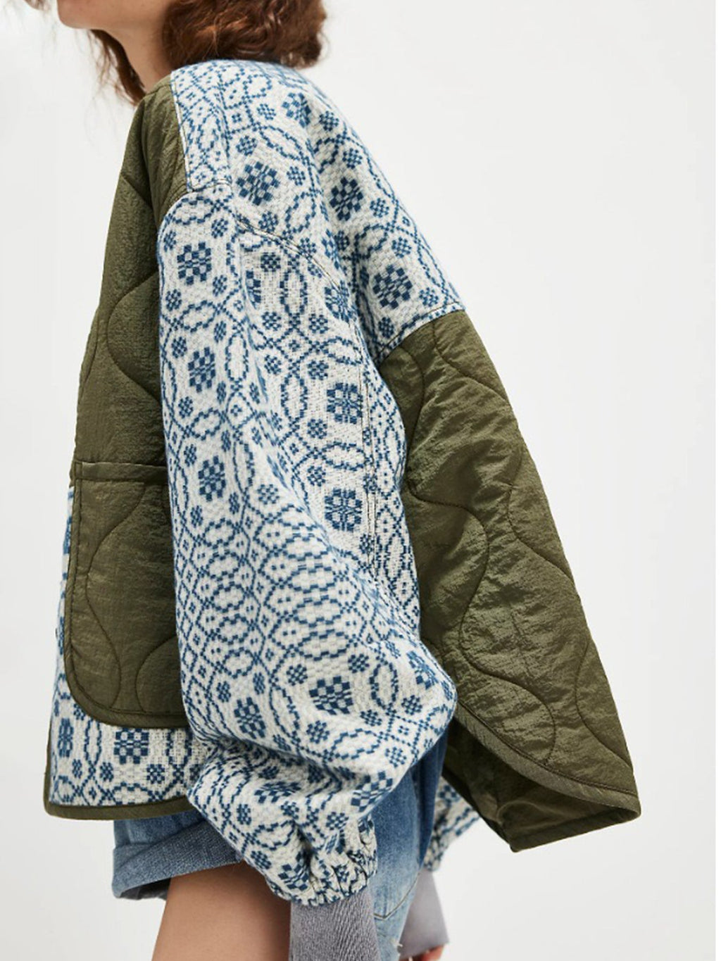Women's Quilted Printed Patchwork Button Coat — Slim Fit