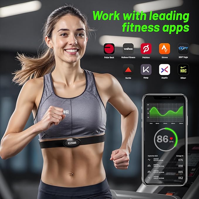 EZON Heart Rate Monitor Chest Strap | Bluetooth 5.1 & ANT+, Waterproof, Compatible with Garmin, Wahoo, Polar, Strava for Running, Cycling, Workout (C009 Pro)