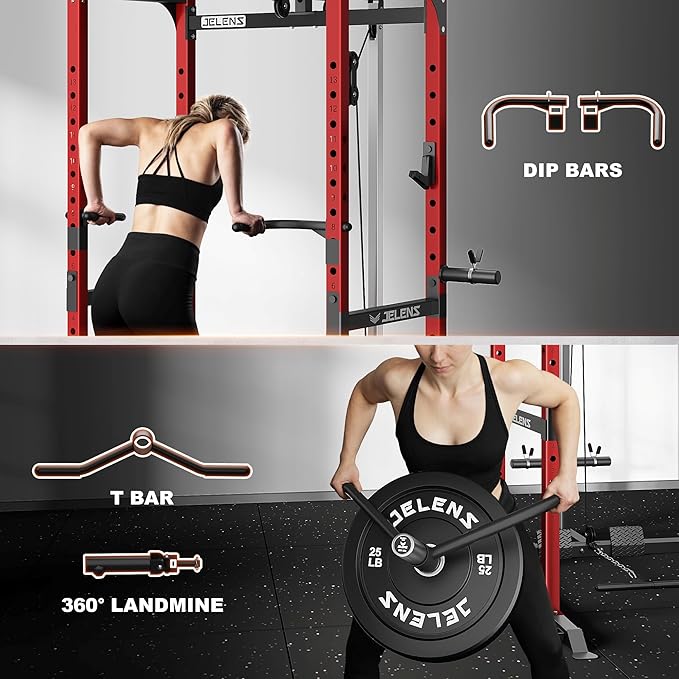 S21 Power Cage, Multi-Function Power Rack with Adjustable Cable Crossover System, 2000LBS Squat Rack for Home Gym with More Training Attachments