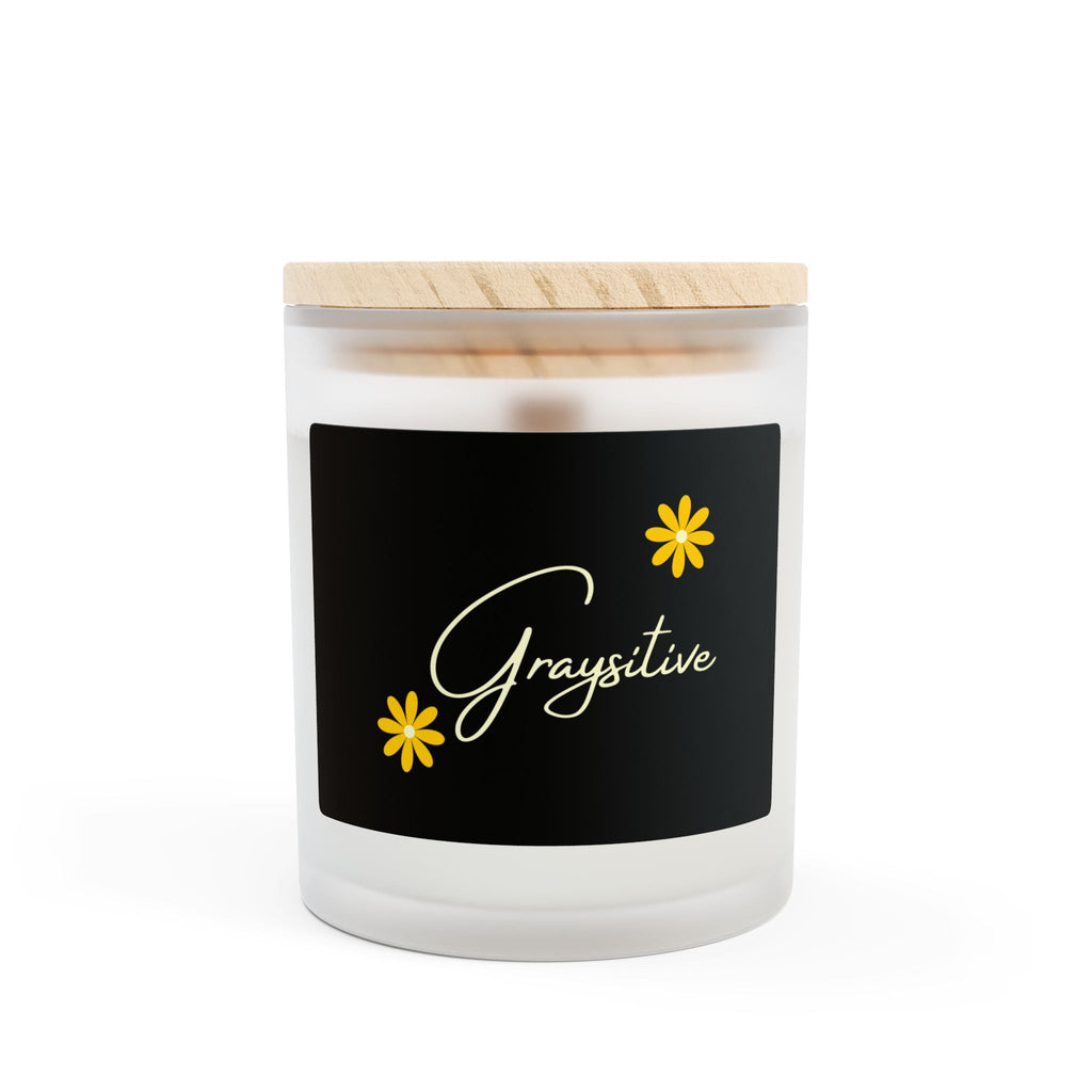Graysitive 11oz frosted glass candle on a clean, modern surface.