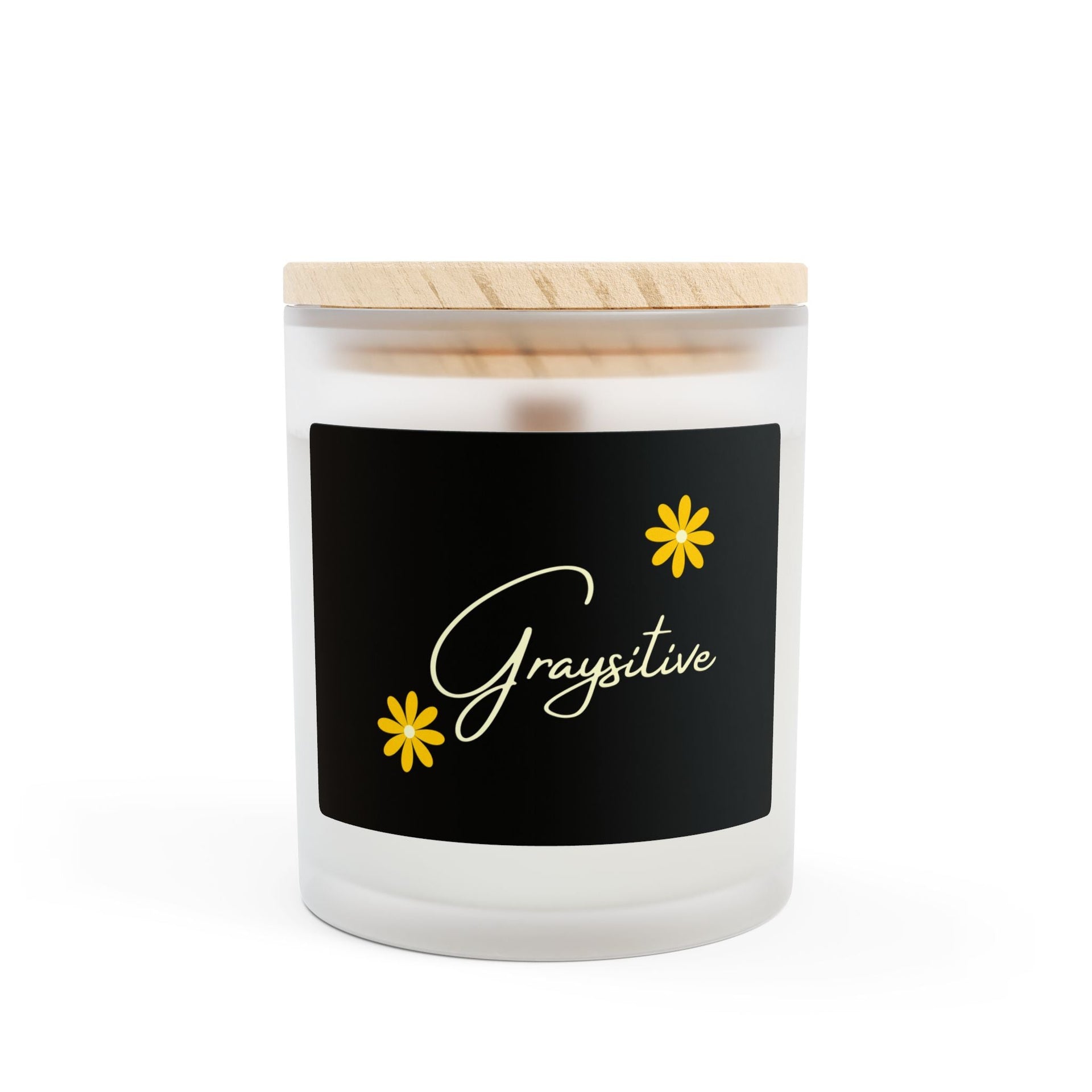 Graysitive 11oz frosted glass candle on a clean, modern surface.