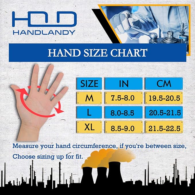HANDLANDY Mens Work Gloves Touch screen, Utility Mechanic Gloves, Flexible Breathable Fit- Padded Knuckles & Palm