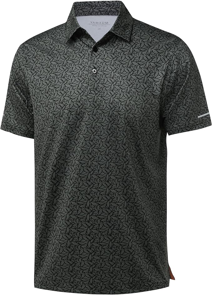 Men's performance golf polo with reflective detailing and moisture-wicking fabric