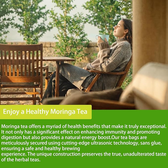 Samcci - Moringa Tea - 50 Tea Bags - Pure Moringa Leaves, Herbal Tea for Supporting Digestion & Immune System - Non-GMO - Vegan - Caffeine-Free - Natural Herbal