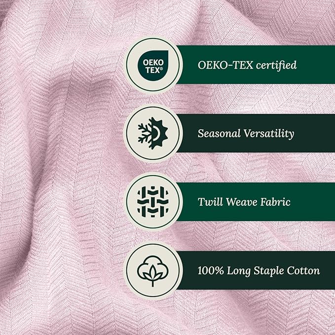 Cloud Scape Linen 100% Cotton Queen Size Blanket, Herringbone Pattern, Lightweight Summer Blanket,Best Gifts for Women, fits Full Size Bed, 92 x 92, Seashell Pink