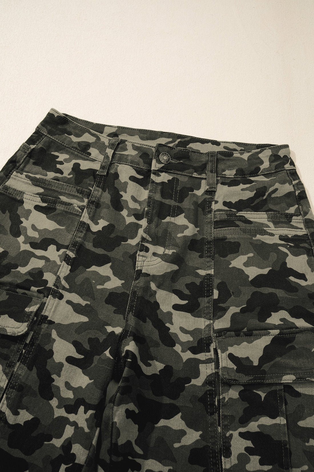 Camo Denim Cargo Wide Leg Pants High Rise Streetwear Utility Jeans