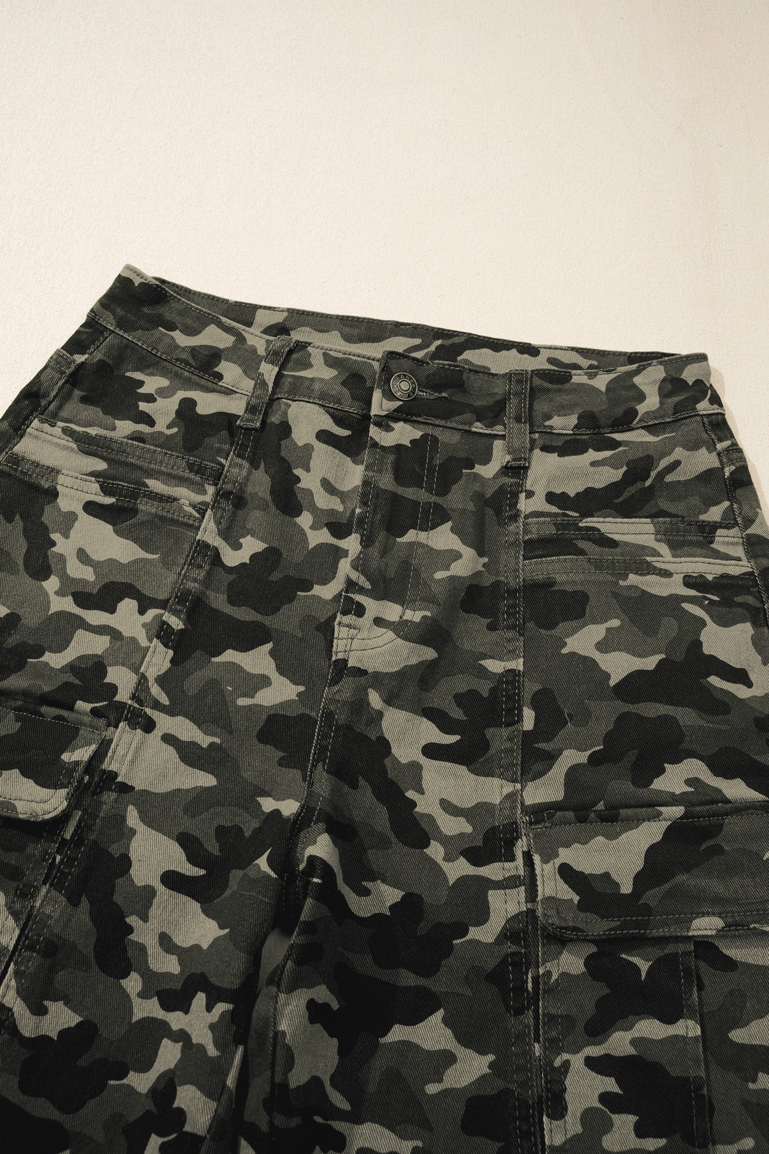 Camo Denim Cargo Wide Leg Pants High Rise Streetwear Utility Jeans