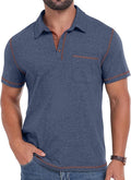 Textured cotton casual polo with pocket and contrast stitching