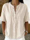 Women's Loose-Fit Short-Sleeve Henley Pullover Top - Image 6