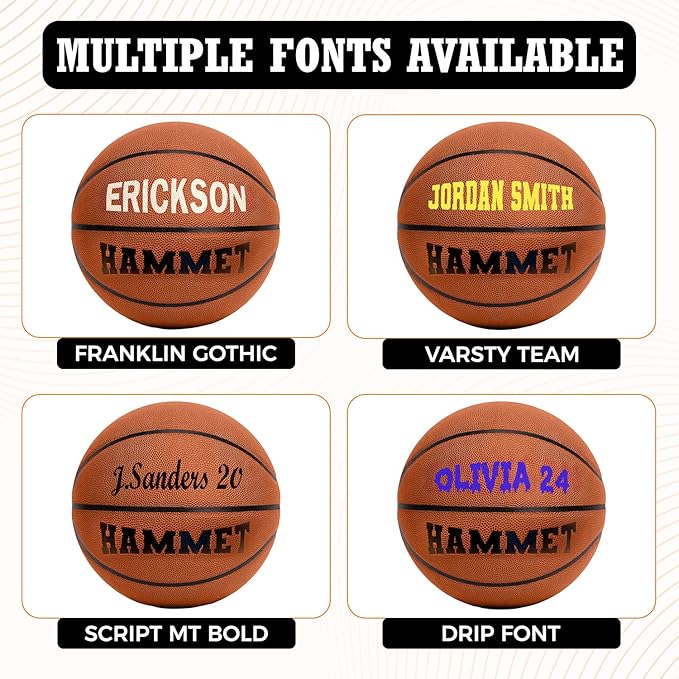 HAMMET Personalized Basketball - Customized Indoor and Outdoor Basketball with Your Name or Text - Ideal Gift for Son, Daughter, Boy or Girl