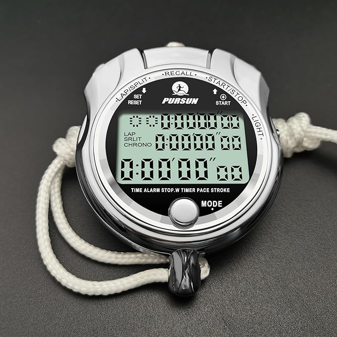Stopwatch Timer, Digital Stop Watch with 0.01second & 0.001second Timing, Metal 10/100/400 Laps Memory, Rolilink Large dispaly Alarm Clock for Coach Sports Running Marathon