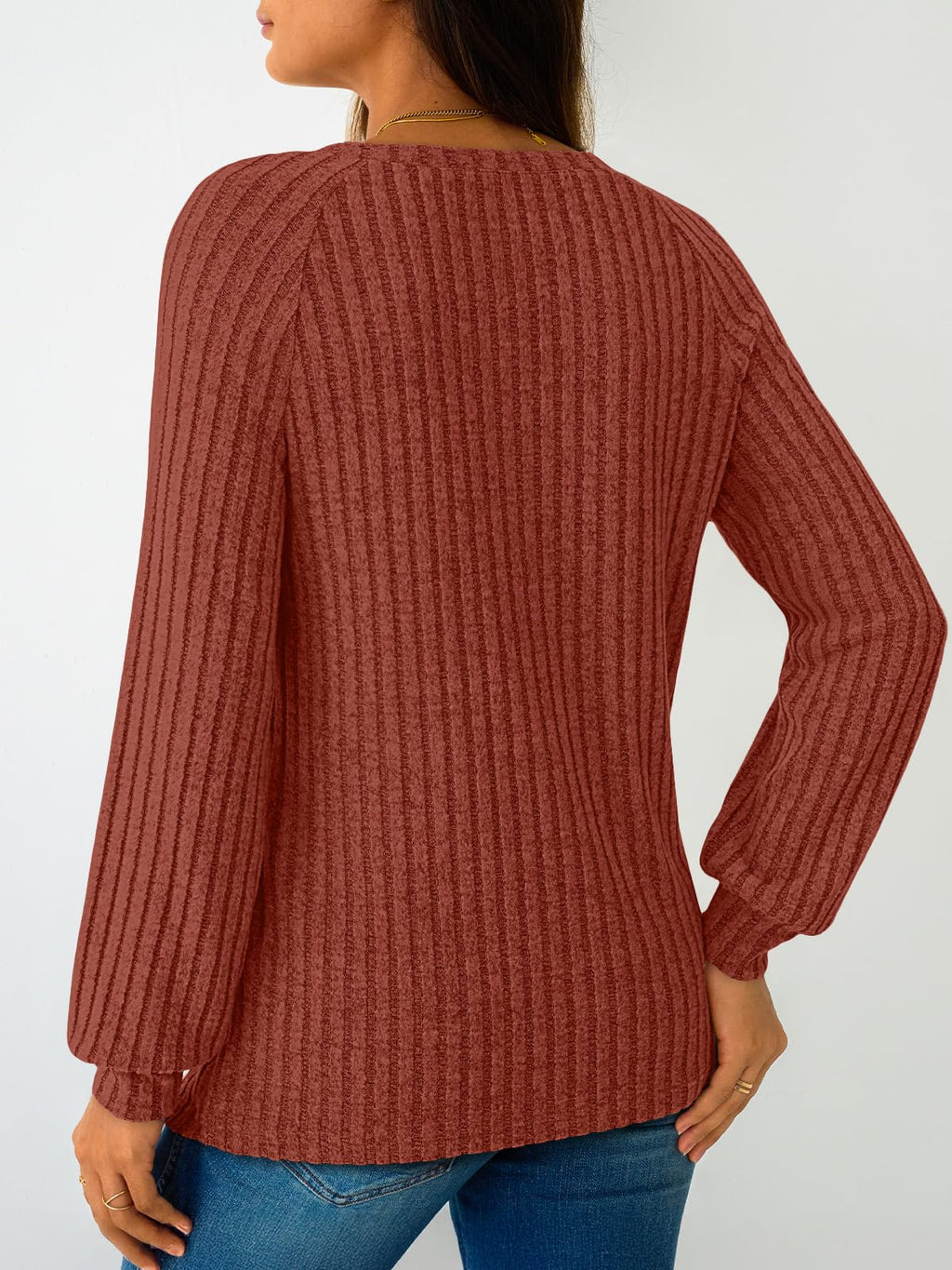 Women's Long Sleeve Tops - Fall Lightweight Sweaters with Shoulder Buttons