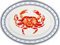 12 x 16 inch oval enamelware platter featuring a red crab design and dark blue trim