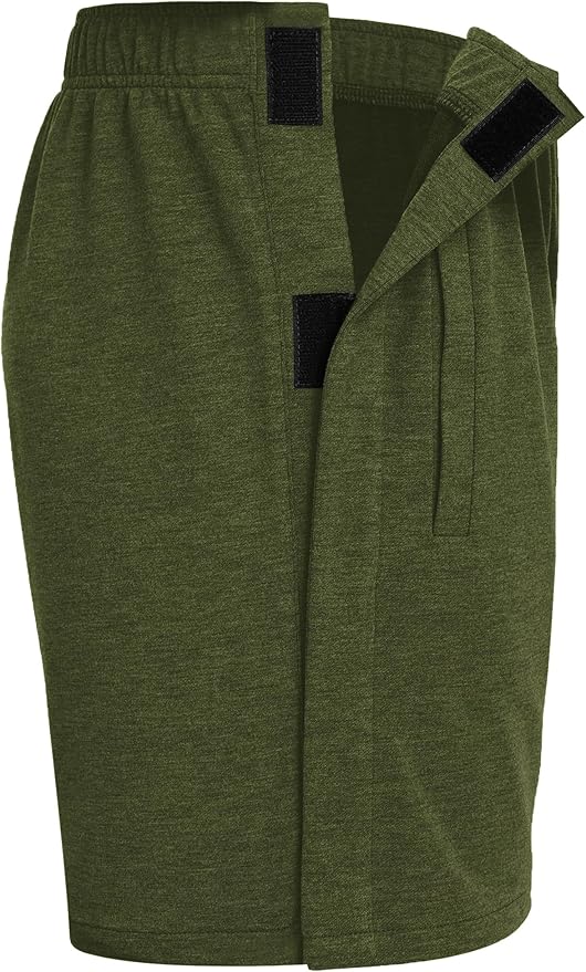 Deyeek Unisex Tear Away Shorts Snap On Athletic Cotton Shorts Post Knee Surgery Recovery Hip Replacement Pants with Pockets