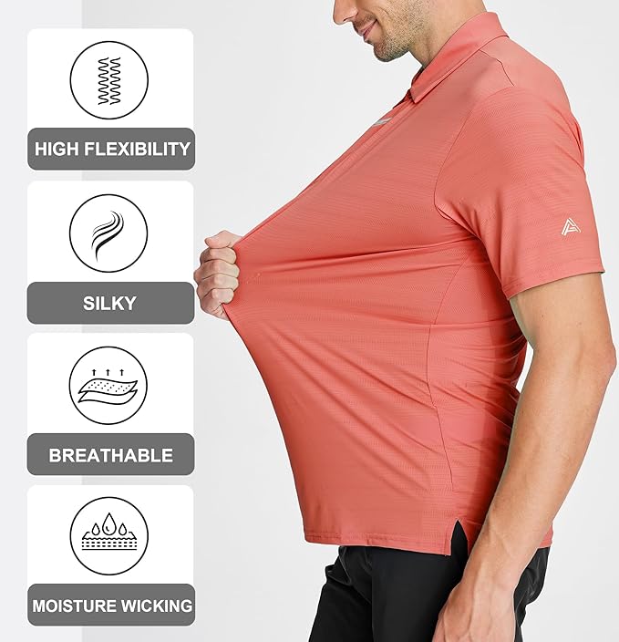 Men's Jacquard Golf Polo Shirt Moisture Wicking Performance Fit