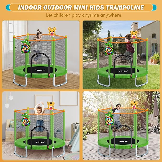 60" Kids Indoor Outdoor Trampoline with Safety Net and Basketball Hoop