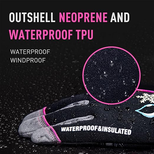 HANDLANDY Waterproof Insulated Work Gloves, 3M Thinsulate Thermal Winter Gloves for Men Women Touch Screen, Warm Ski Snowboard Cold Weather Gloves (Medium, Pink)