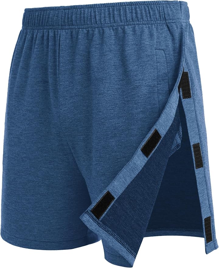 Deyeek Unisex Tear Away Shorts Snap On Athletic Cotton Shorts Post Knee Surgery Recovery Hip Replacement Pants with Pockets