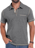 Men's textured cotton polo with pocket and contrast stitching