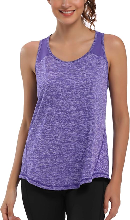 Aeuui Womens Workout Tops for Women Racerback Tank Tops Mesh Yoga Shirts Athletic Running Tank Tops Sleeveless Gym Clothes