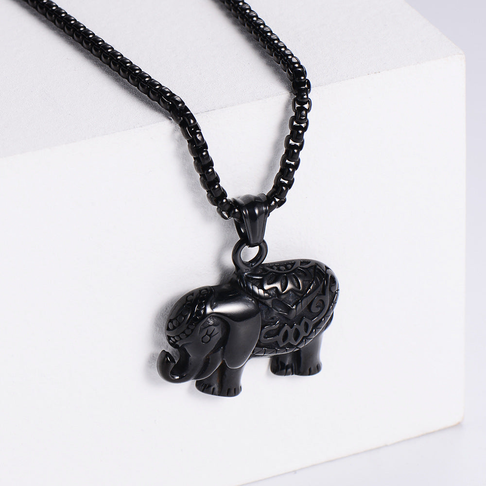 European And American Mens Stainless Steel Elephant Pendant Necklace