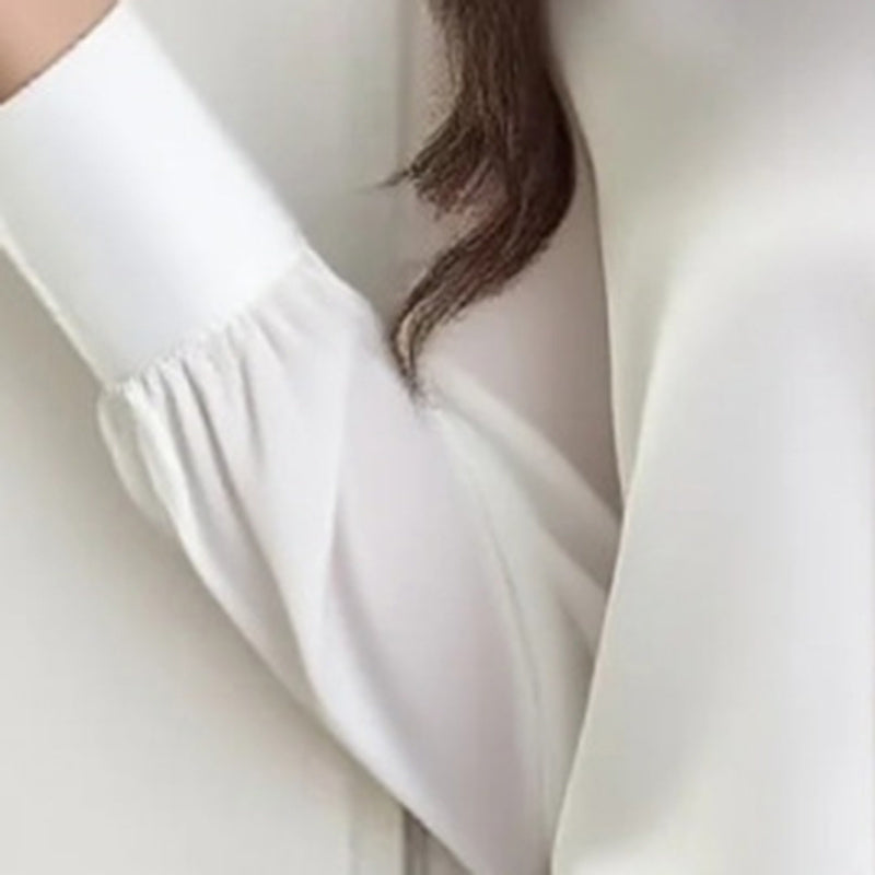 Women's Satin Ribbon Detail Blouse Lightweight Business Shirt - Image 5