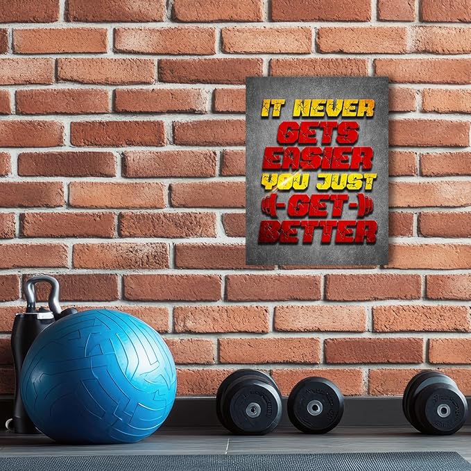 Gym Quotes Wall Art,Inspirational Workout Wall Decor,It Never Gets Easier You Just Get Better Canvas Wall Art for Home Gym Exercise Fitness Room