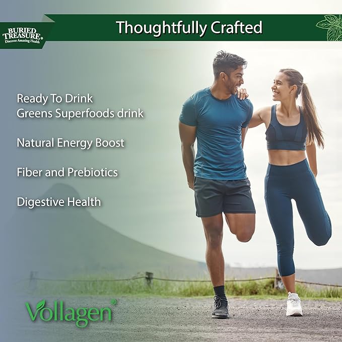 Buried Treasure Green20 Fusion – Superfood Blend with Vollagen for Skin, Hair, and Joint Support, Plant-Based, Vegan, Non-GMO Gluten-Free, Dairy-Free, Soy-Free, 32oz Liquid