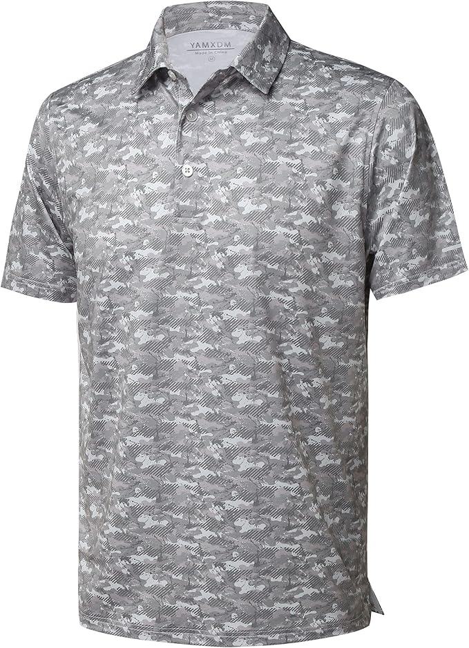 Close up of men's striped moisture-wicking golf polo with reflective sleeve cuff detail