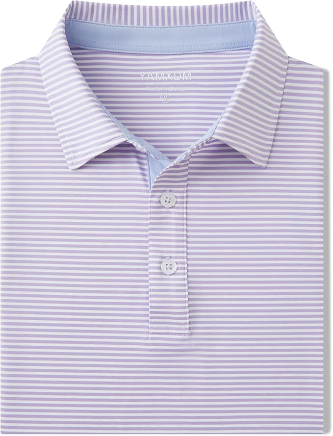 Men's Performance Striped Golf Polo Moisture Wicking Sport Shirt