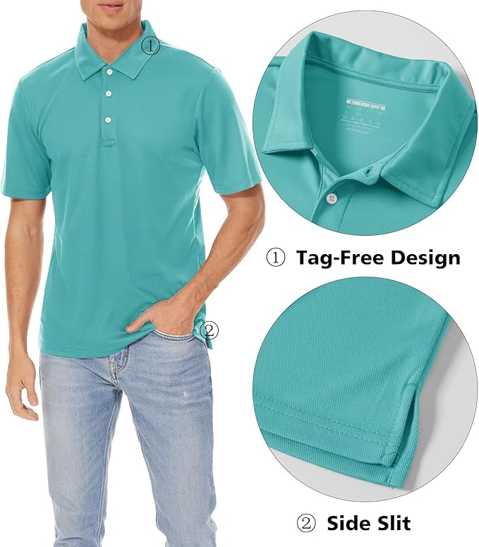 Men's Quick Dry Polo Shirt Moisture Wicking Performance Golf Shirt
