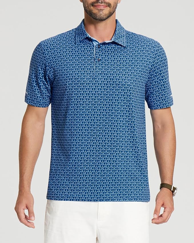 Men's Performance Moisture-Wicking Striped Golf Polo Shirt
