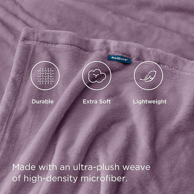 Bedsure Fleece Bed Blankets Queen Size Fog Purple - Soft Lightweight Plush Fuzzy Cozy Luxury Blanket Microfiber, 90x90 inches