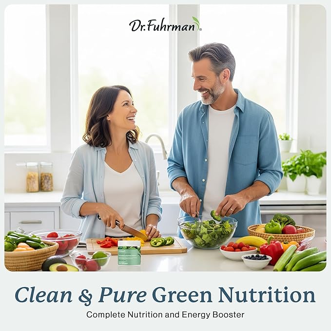 Dr. Fuhrman Whole Food Greens Powder | Premium Greens Superfood Powder Multivitamin | Plant Based Protein for Immune Support & Gut Health | Organic Mushrooms, Greens, & Turmeric | Vitamin B12, D3, K2