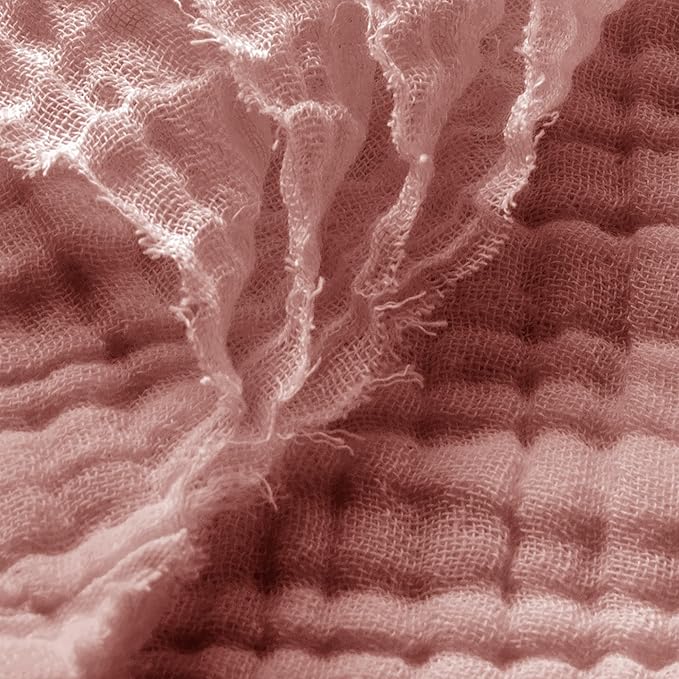 Carriediosa 100% Cotton Muslin Throw Blanket 108" X 90" King Size，4-Layers Summer Gauze Throws for Bed Couch，Soft Lightweight Breathable Linen Blankets Bedspread for Adults All Season，Mauve